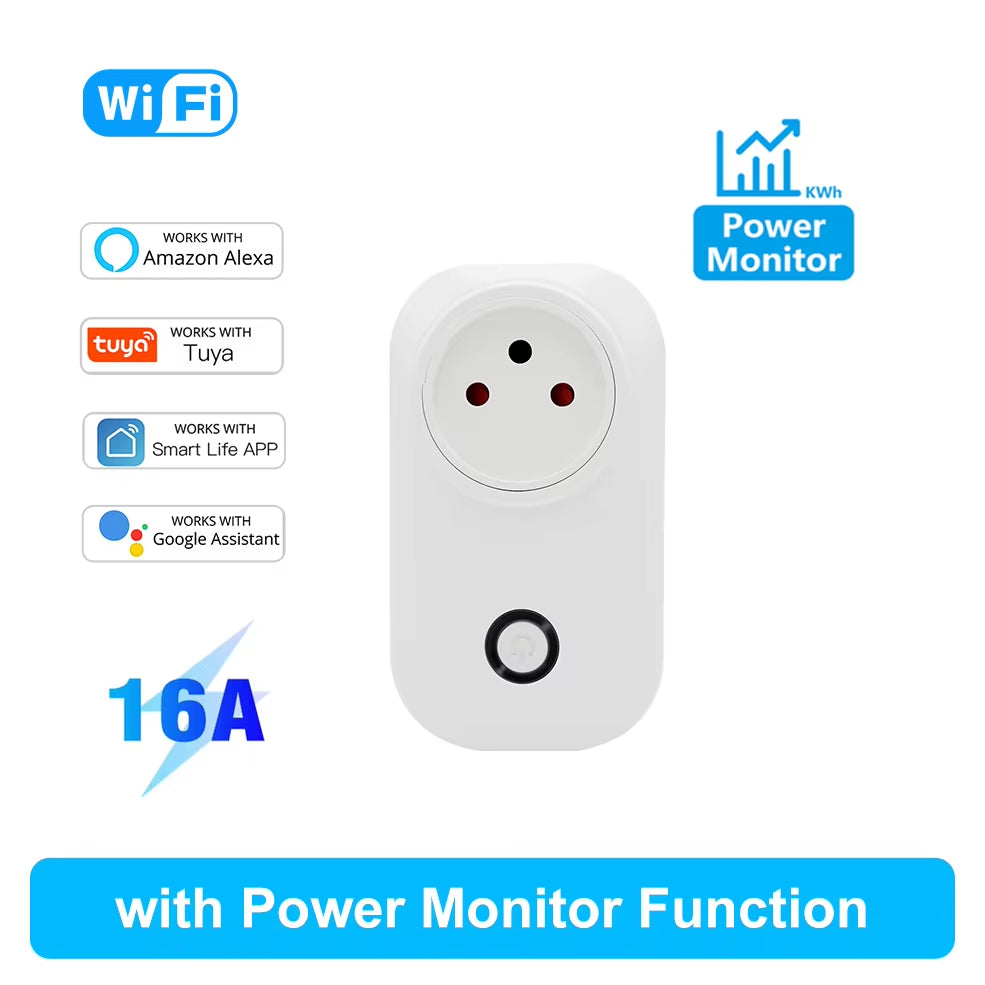 Tuya Wifi Smart Plug 16A Israel Power Plug Socket with Power Monitor Timing Smart Life APP Control Outlet Work with Alexa Google