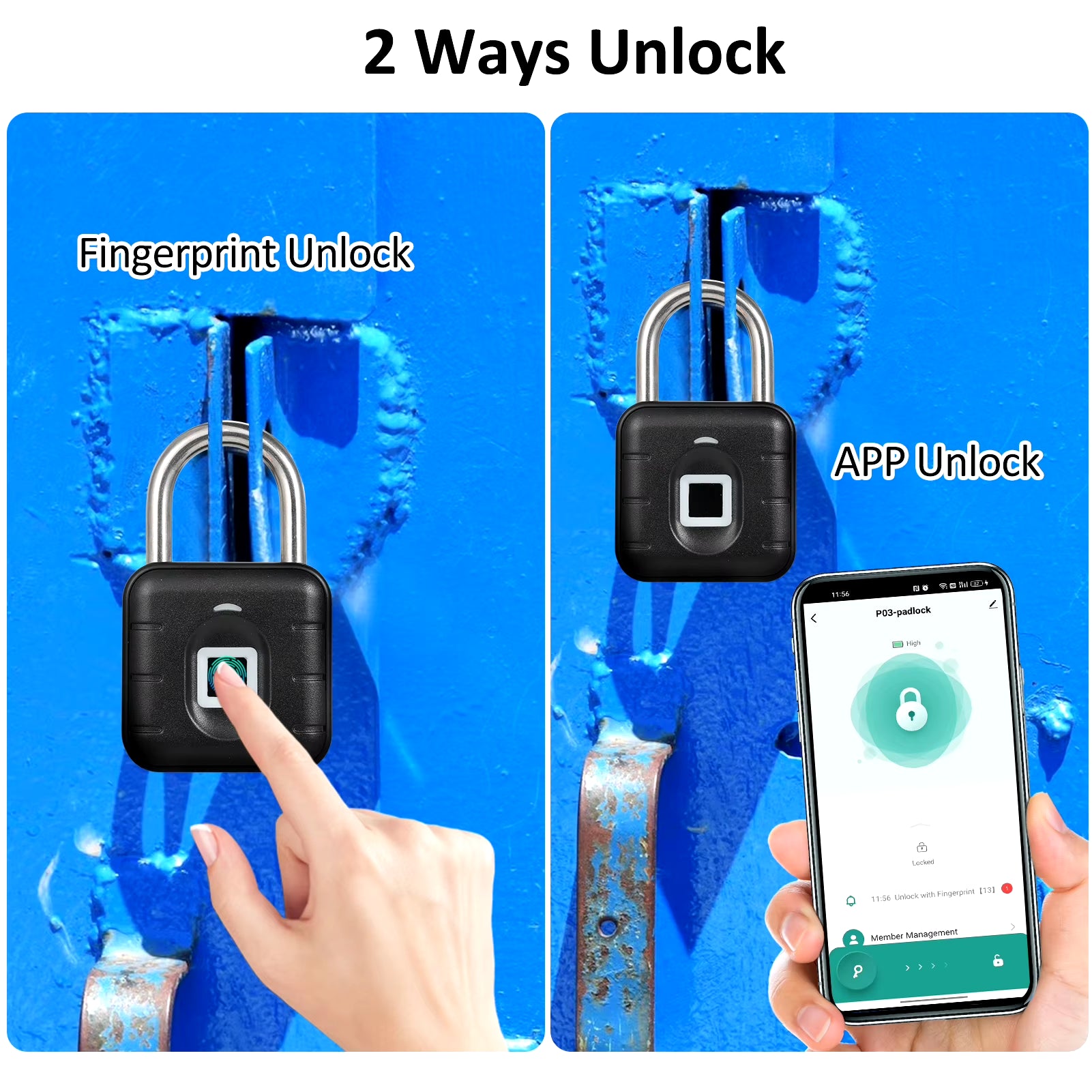 Fingerprint Padlock BT Lock Smart Padlock APP Control anti Theft Keyless Electronic Lock Waterproof for Locker Gym Gate Suitcase