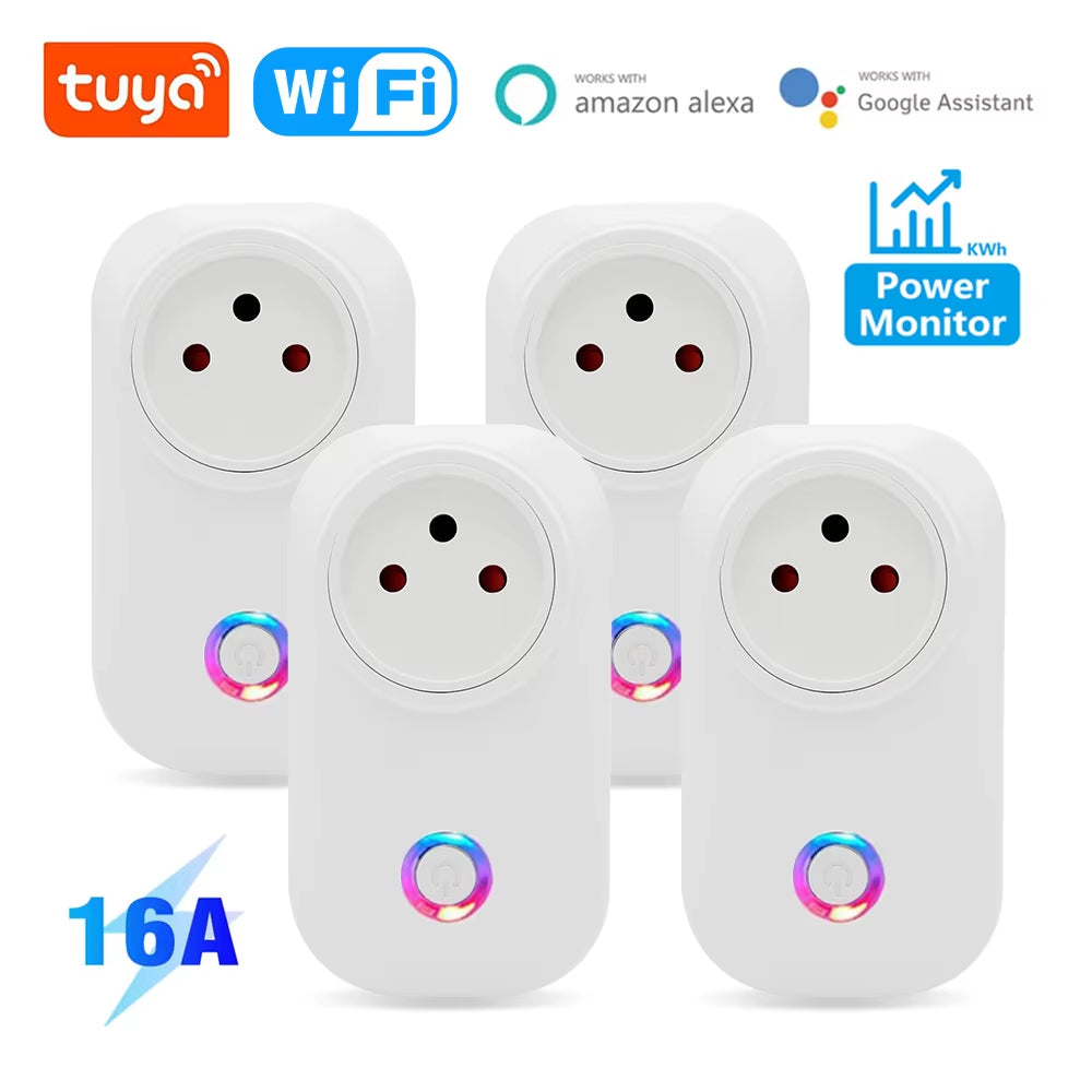 Tuya Wifi Smart Plug 16A Israel Power Plug Socket with Power Monitor Timing Smart Life APP Control Outlet Work with Alexa Google