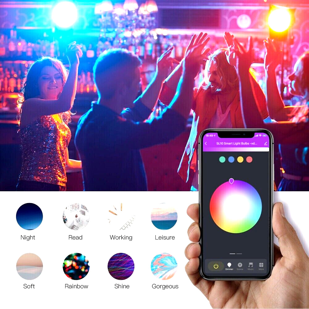 4 X COLOUR CHANGING LED SMART BULBS WIFI APP ALEXA AMAZON GOOGLE DIMMER TIMER